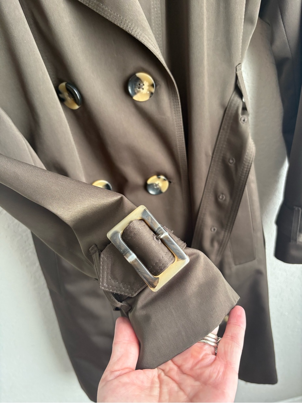 London Fog Rich Chocolate Brown Double Breasted Belted Trench Coat Large - Picture 5 of 11